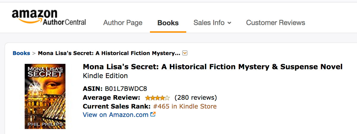 Mona Lisa's Secret Sales Rank #465 in entire kindle store